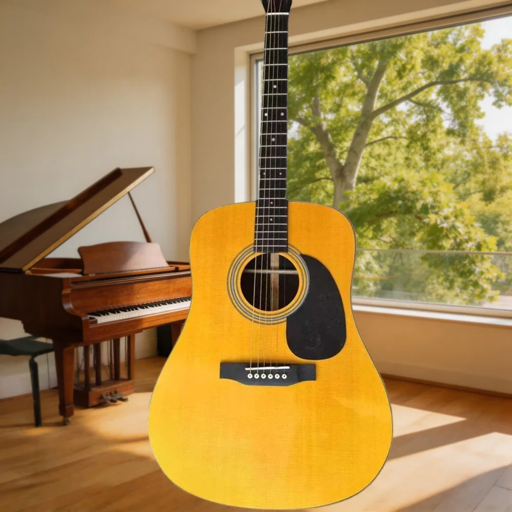 D28 41-Zoll Serie Massivholz Palisander-Griffbrett Gelb mit Fishman 301 Tonabnehmer 6 Saiten Klarer Klang Akustikgitarre Image
