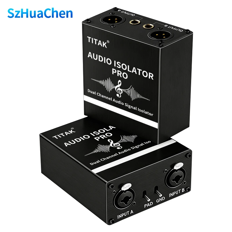 Professioneller Erdschleifen-Isolator Zweikanaliger Hum-Eliminator für Mikrofon-Mixer Live-Bühne Heim-Audio-Theater Image