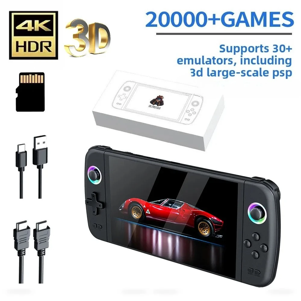 M27 Tragbare Handheld-Spielekonsole 128G, Retro-Video-Gaming-Konsole mit integrierten über 30000 Spielen, 30+ Emulatoren, 7-Zoll-IPS-Bildschirm Image