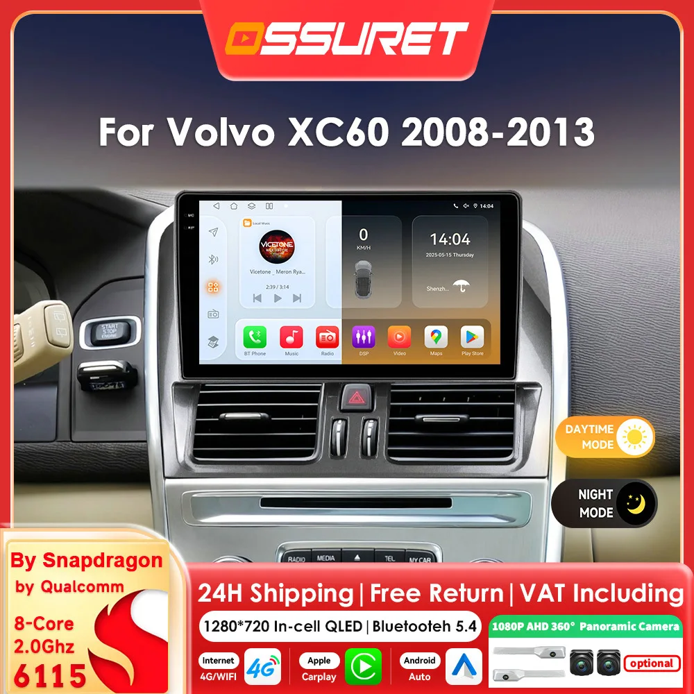 Android Auto Autoradio GPS Intelligente Systeme für Volvo XC60 2008 - 2017 Carplay Multimedia Player 2DIN 360 Kamera 6115 Octa-Core RDS DSP 4G Wifi Bildschirm Image