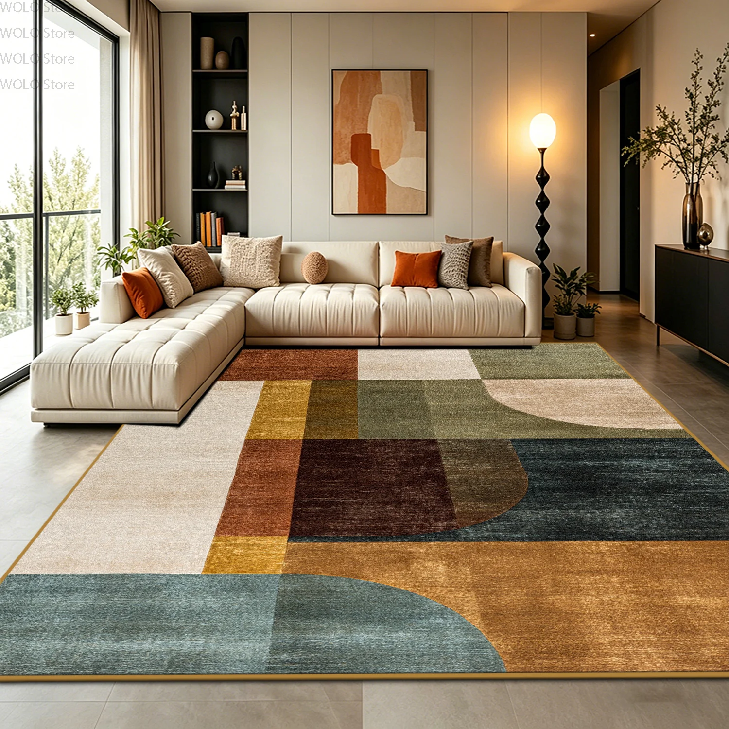 Modern Abstract Geometric Colorful Carpet Decorative Rug for Living Room Bedroom Fluffy Non-slip Washable Office Study Floor Mat