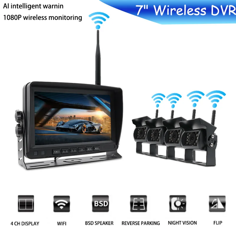 1080p High-Definition AHD Drahtloser LKW-DVR-Monitor 7 Zoll Nachtsicht-Rückfahrkamera mit WLAN für Bus und Auto Image
