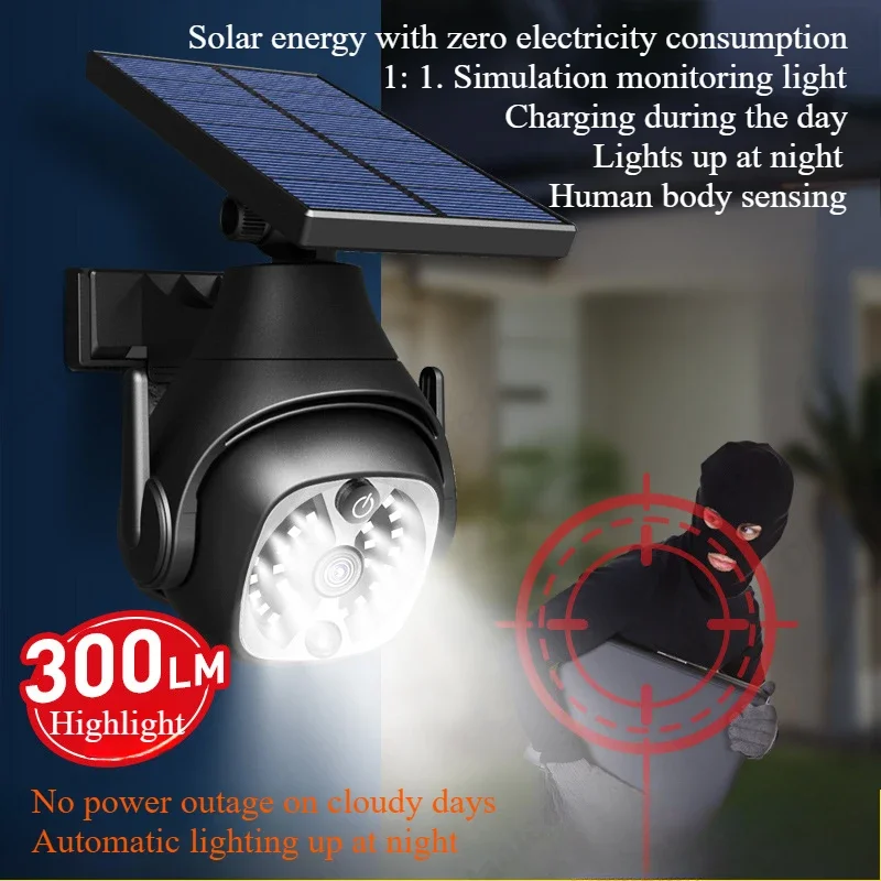 Neue LED Solar Powered Intelligente Menschlichen Körper Sensing Wand Lampe Simulation Überwachung Kamera Outdoor Hof Beleuchtung Leuchte Image