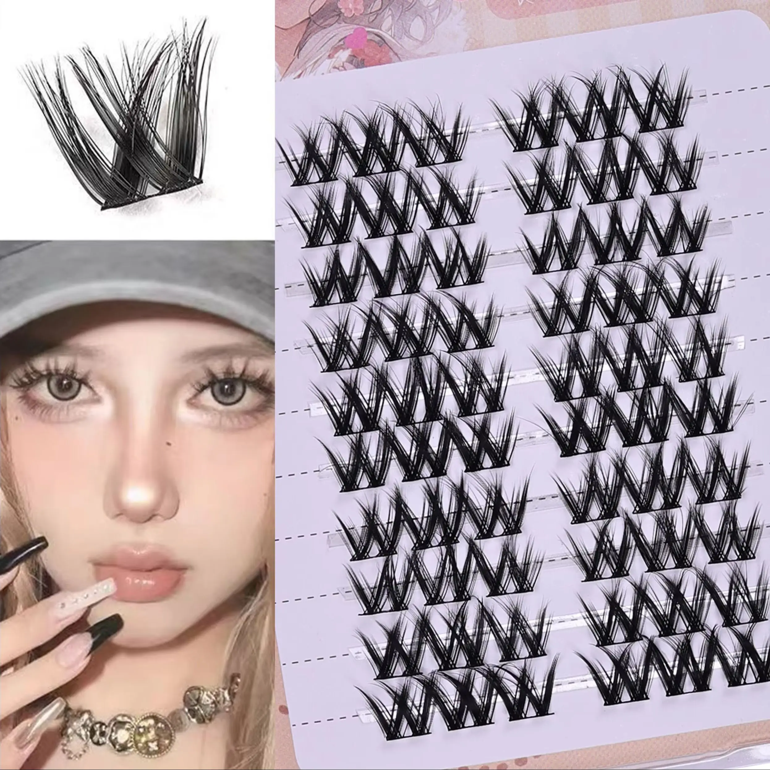 Anime Natürliche 3D Cluster Wimpern W-Lashes 10 Reihen DIY Segmentierte Cluster 60 Stück pro Box Nicht Vorgeordnet Image