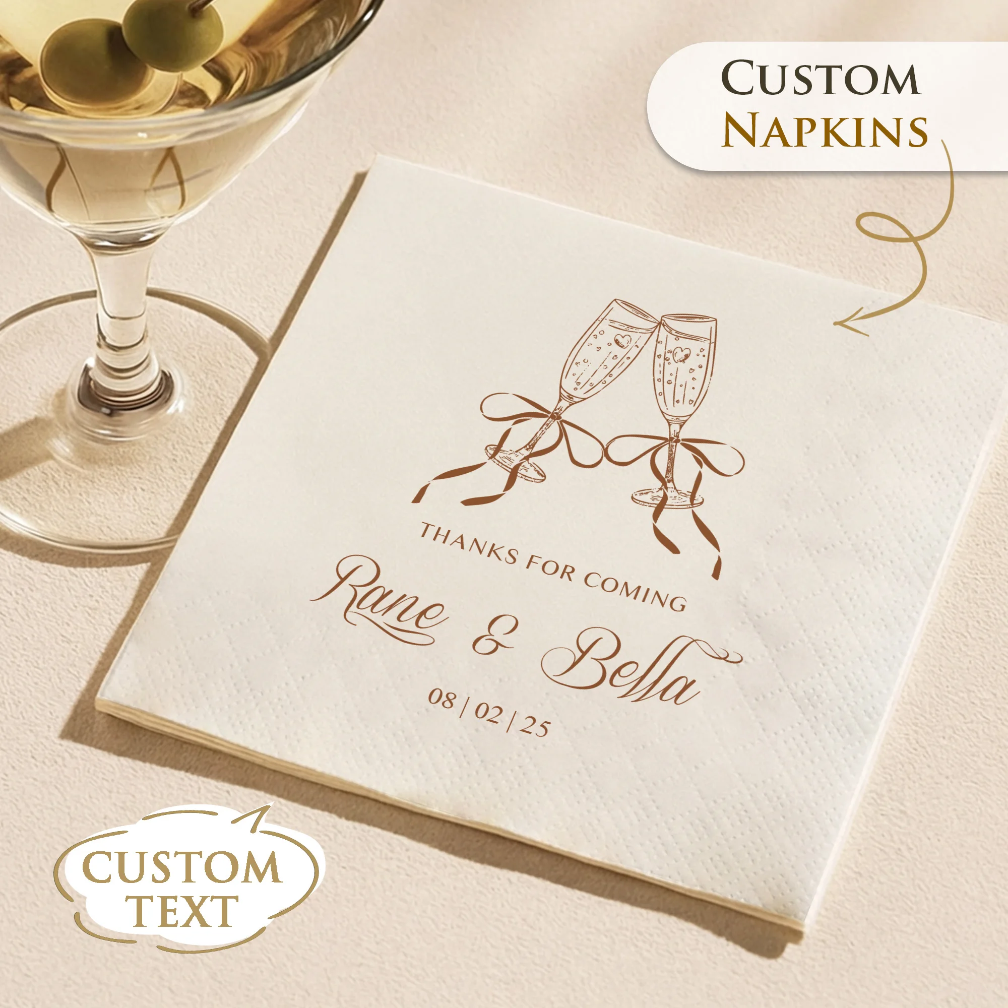 Personalisierte Cocktail-Servietten, 3-lagig, für Partys, Hochzeiten, Jubiläen, Brautpartys, Einweg-Papierservietten Image
