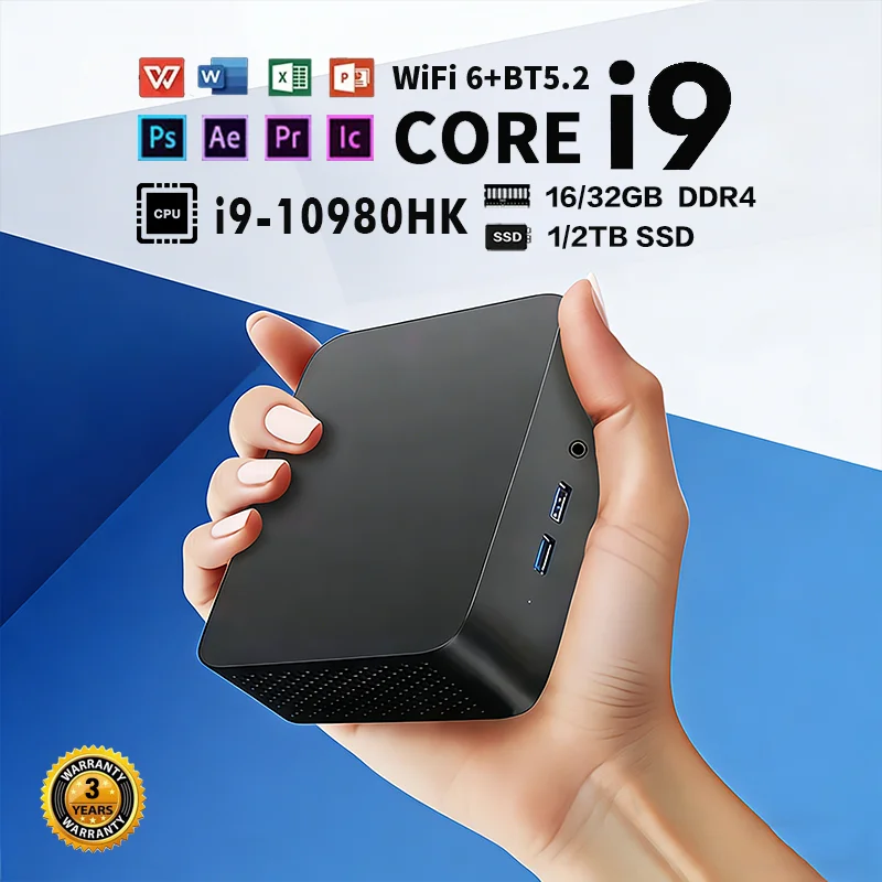 Core i9-10980HK Mini PC Windows 11 16GB/32GB DDR4 1TB 2TB SSD Portable Gaming Mini PC WiFi6 BT5.2 4K Mini Computer PC Desktop
