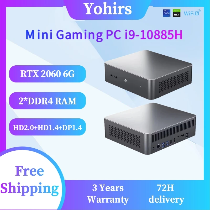 Mini Game PC 10th Gen I9 10885H I7 10850H RTX2060 6G 2xDDR4 Dual M.2 SSD Desktop Computer Host Windows 11 HD DP Type-C AX WIFI