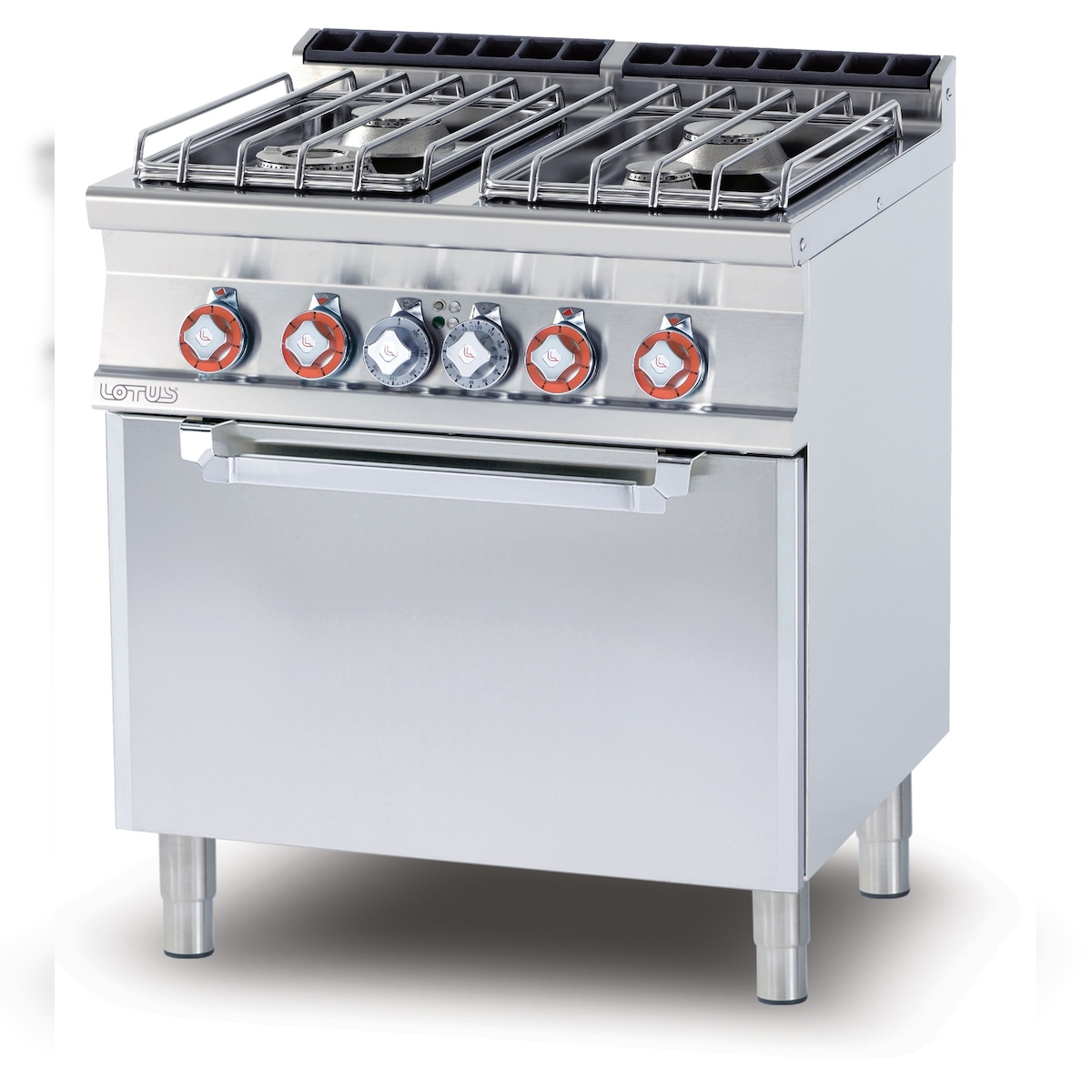 Redcook 4-Flammen-Gasherd mit statischem Elektrobackofen GN1/1 und Zündflamme. Struktur aus rostfreiem Stahl. Abmessungen cm 80x70,5 h 90. Modell CFV4-78GPE Image