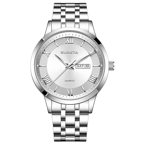 Sunkta Herrenuhr, luxuriöse Business-Uhr, analoges Quarzwerk, wasserdicht, Datumsanzeige, zweifarbige Anzeige (Silber/Gold), Edelstahlarmband, römische Ziffern, klassische Armbanduhr, elegante Image