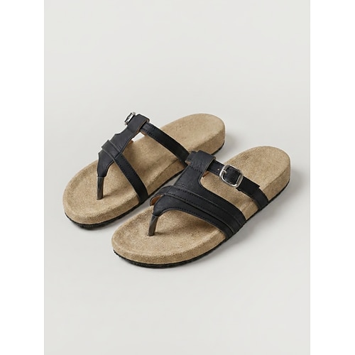 Schwarze Flip-Flop-Sandalen für Damen – bequeme Pantoletten mit Fußgewölbeunterstützung und verstellbarer Schnalle für geschwollene Füße, zum Spazierengehen, Reisen und für den Alltag. Image