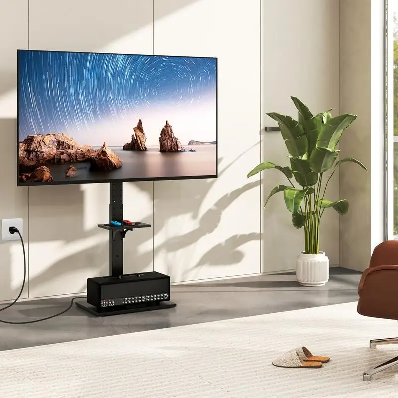 TV-Ständer mit Steckdose, verstellbare Neigung und Höhe, für Fernseher von 32-70 Zoll, belastbar bis 50 kg, schwarz Image