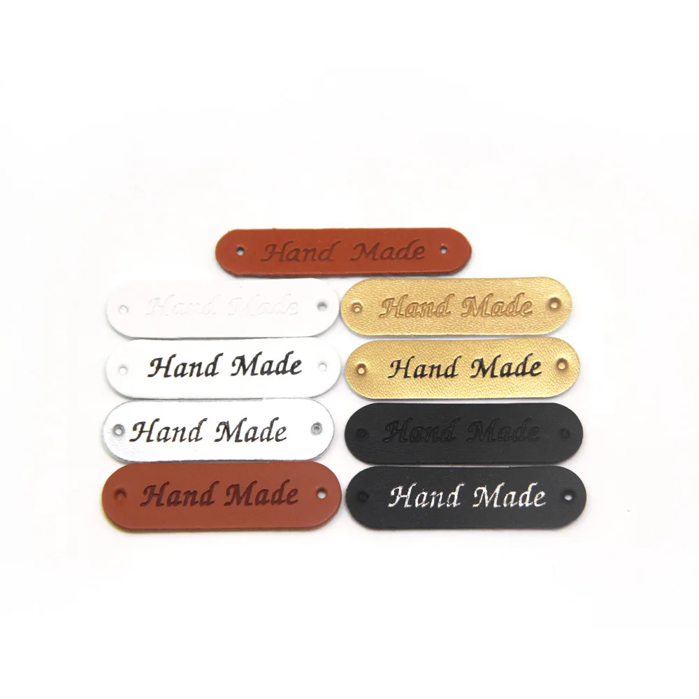 20Pcs Hand Made PU Leder Tags Handgemachte Brief Kleidung Tags Etiketten Für DIY Nähen Taschen Hut Schal Decor Hand liefert Image