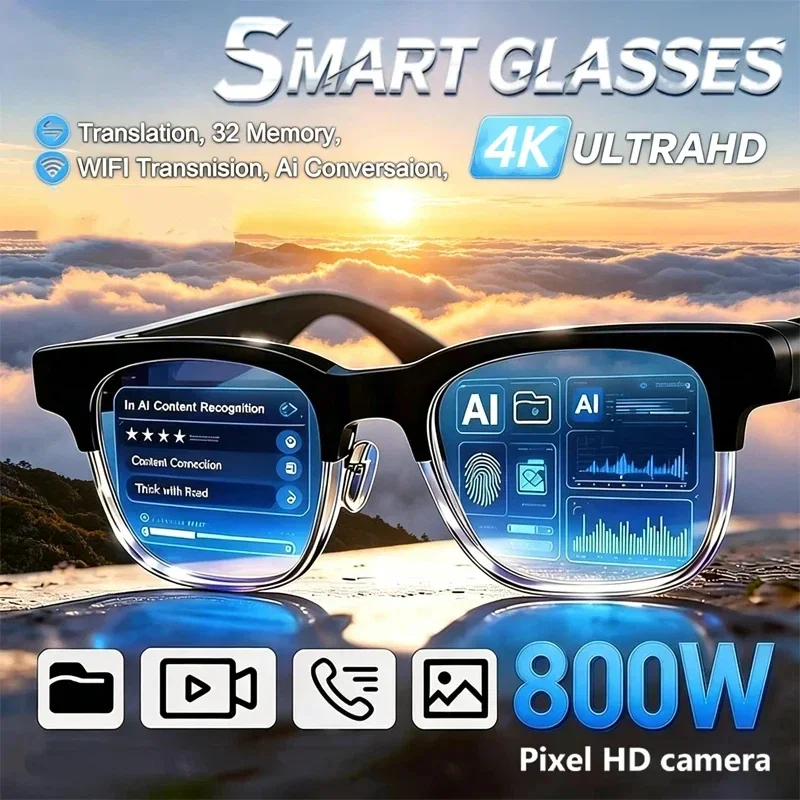 KI-Smart-Brille 4K Fernbedienung Touch-Fotokamera Aufnahme Übersetzer Sprachassistent Kabellose Bluetooth-Brille Image
