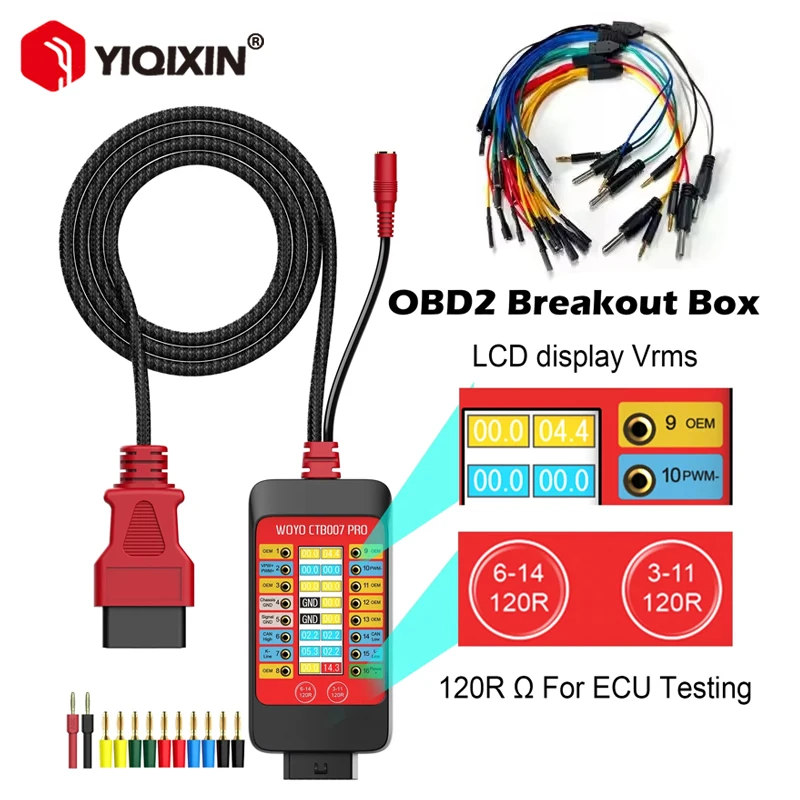 CTB007 PRO OBD2 Breakout Box mit LCD-Display 16-Pin Vrms ECU-Testgerät für Prüfstände mit Eingebautem 120-Ohm-Widerstand Kfz-Diagnosewerkzeug Image