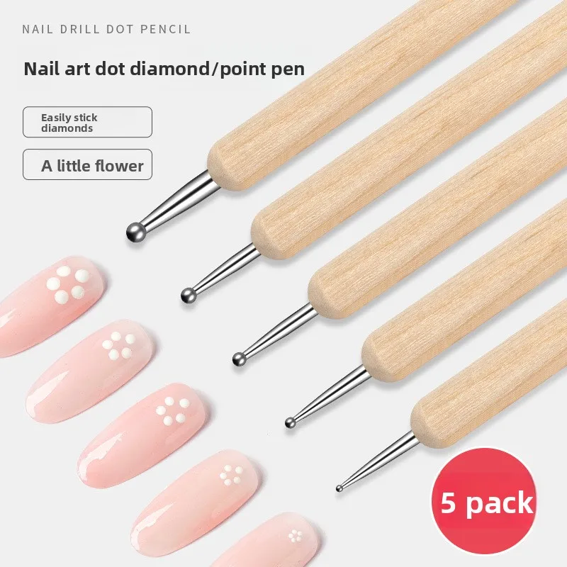 5 teile/beutel Nail art Punktierung Stift Nagel Werkzeuge Polka Dot doppelseitige Punktierung Stift Diamant Stift Nagel Techniker Bohren klebrige Dot Stift Image