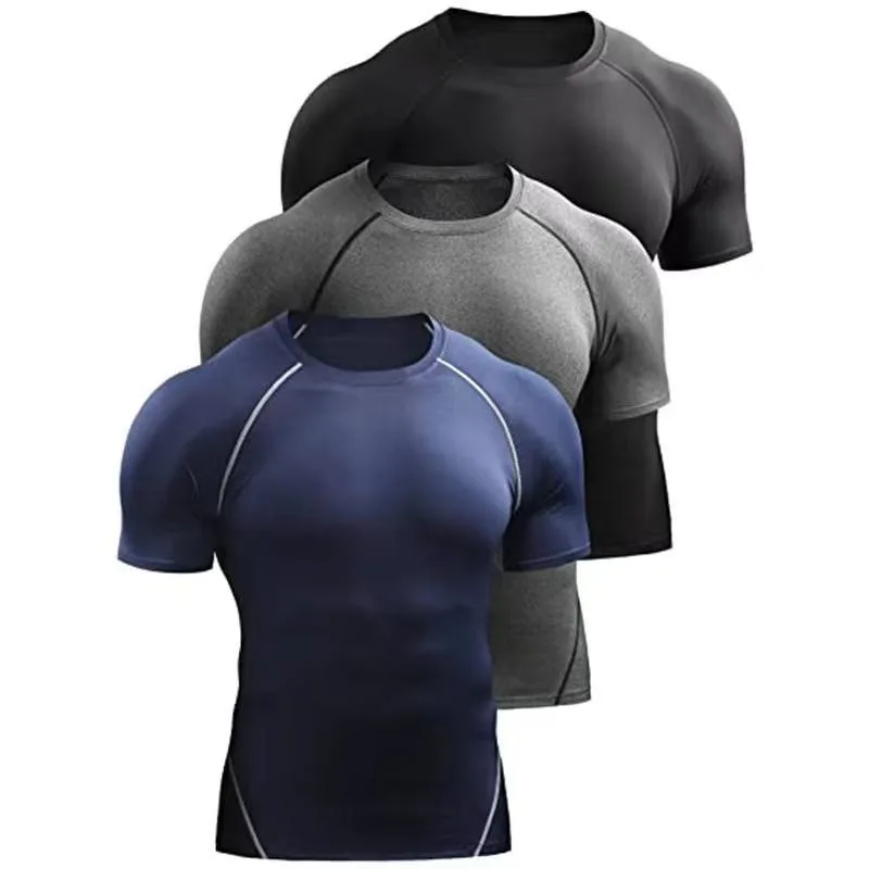 Fitnesskleidung für Herren, Outdoor-Sport, schnell trocknend, kurzärmeliges T-Shirt, Training, Profi, Laufen, Stretch, eng anliegende Kleidung, Yoga Image