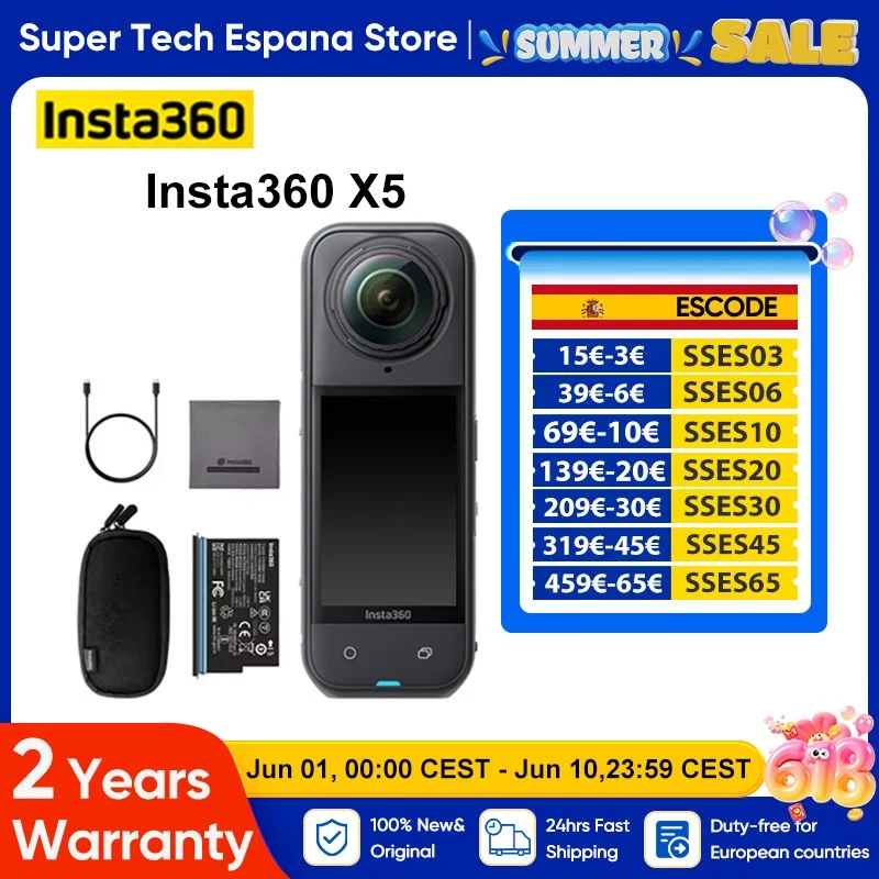 Insta360 X5 Actionkamera 360° ° Wasserdichtes Sportkameraobjektiv 8K 30 Fps 360 ° Videoaufnahme Ultra High Definition-Sportkamera mit 185 Minuten Akkulaufzeit Image