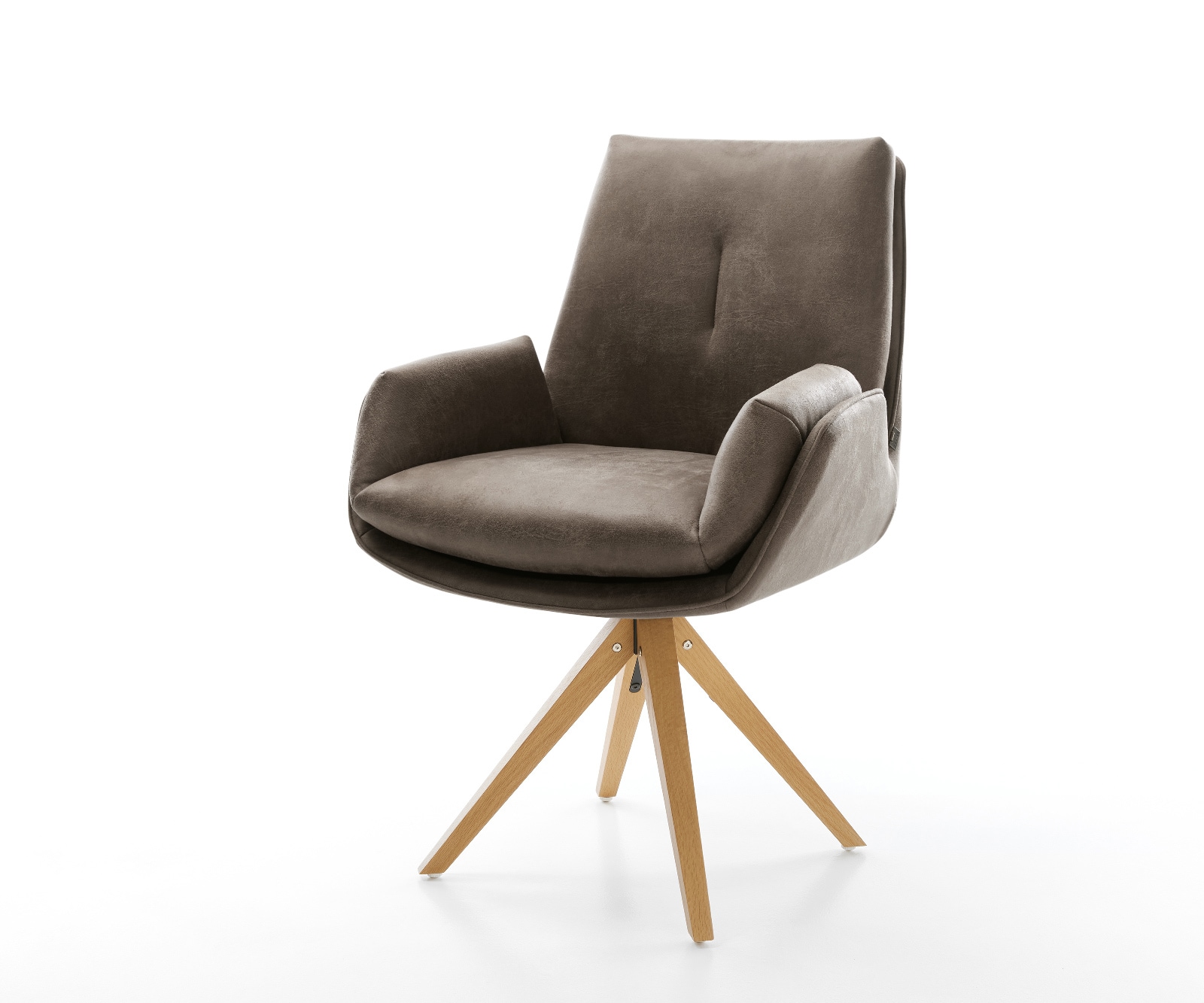 DELIFE Drehstuhl Clea-Flex Mikrofaser Taupe Vintage Holzgestell kantig Natur 360° drehbar, Esszimmerstühle
