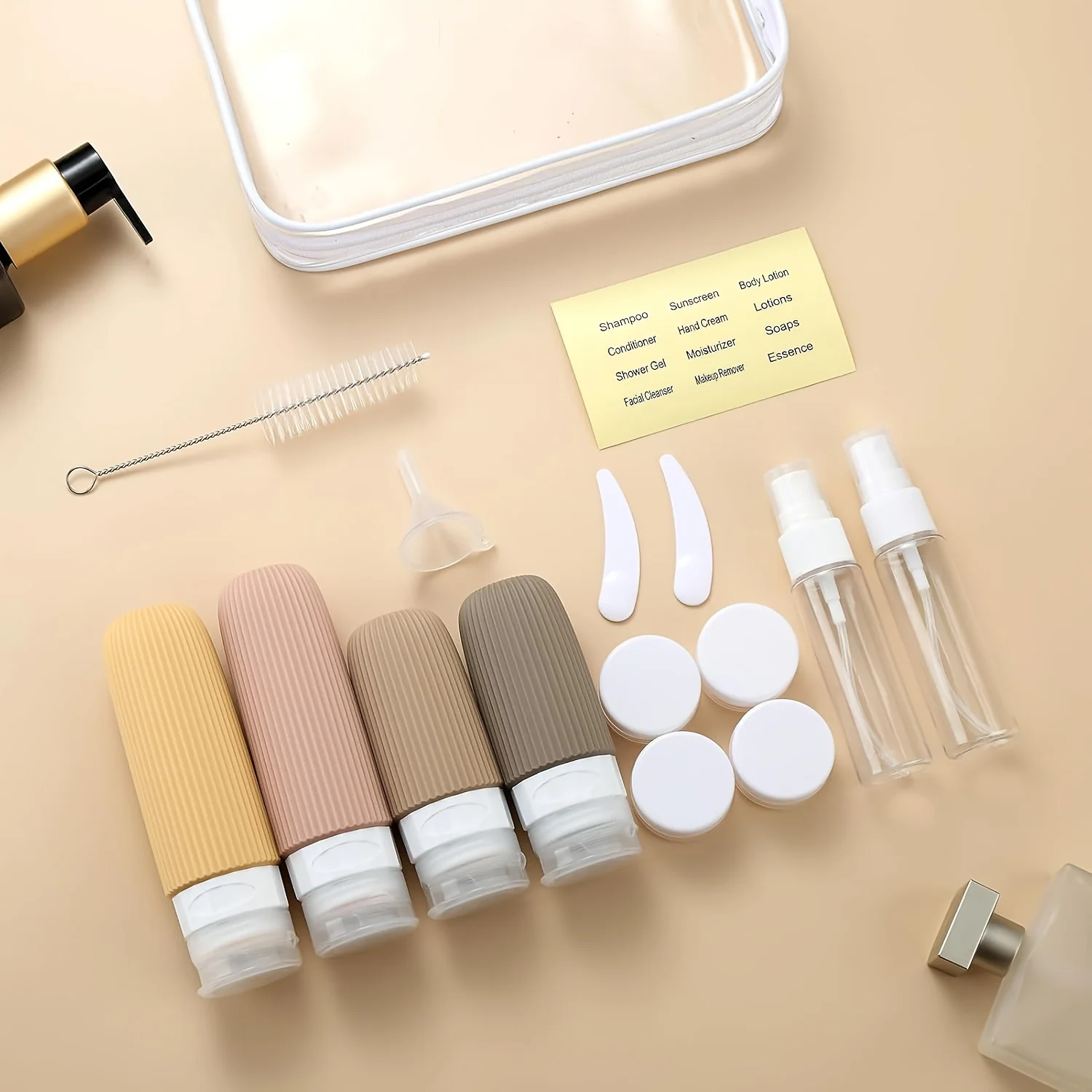 16-teiliges Reiseflaschen-Set (einschließlich Verpackung), zusammendrückbarer TSA-Silikonbehälter aus TSA-Silikon für Spülung, Shampoo, Lotion und Duschgel-Zubehör Image