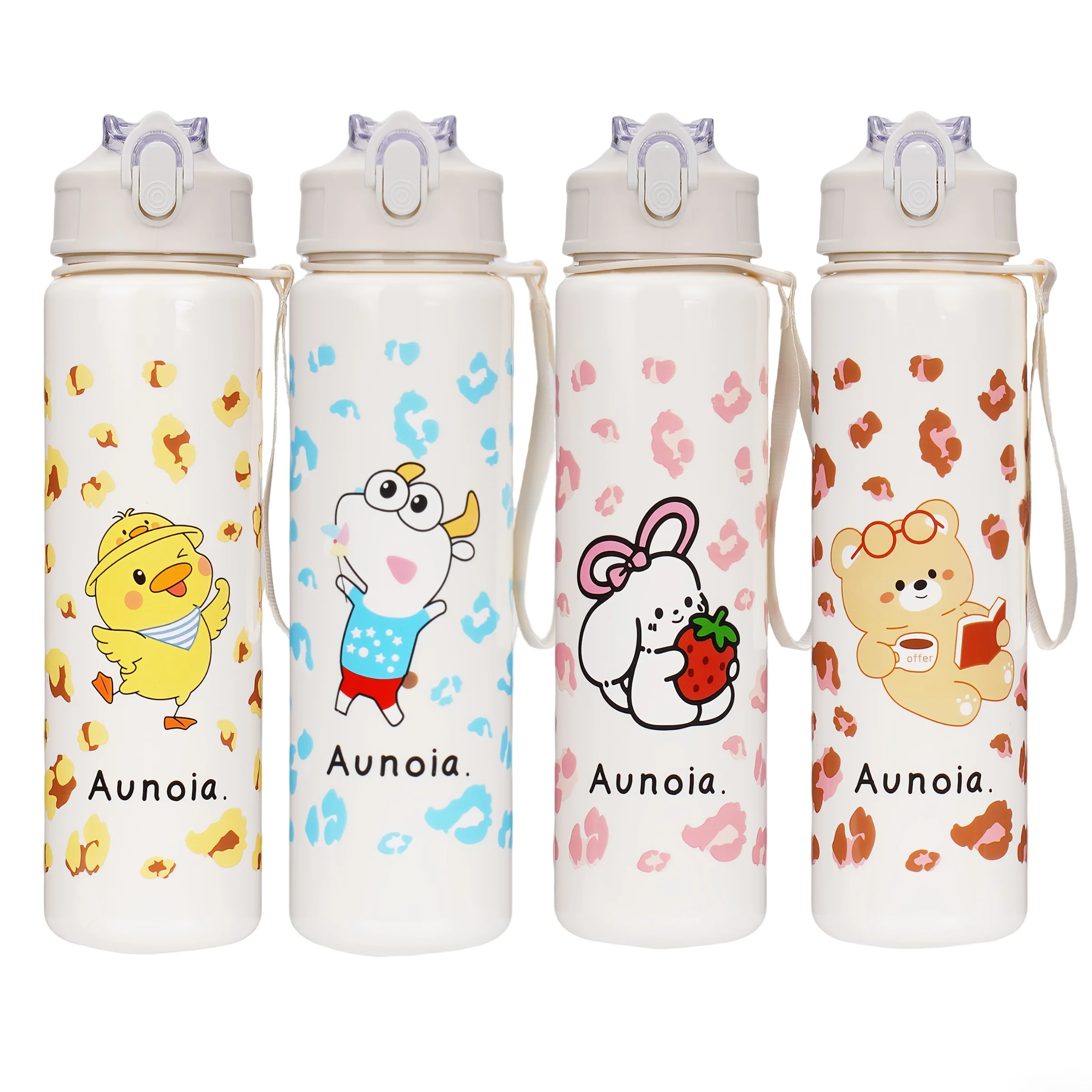 Wasserflasche mit niedlichem Tiermuster, langlebig, wiederverwendbar, trendiges, hübsches Design, leichter, origineller Reisekessel, robustes Kunststoffgehäuse Image