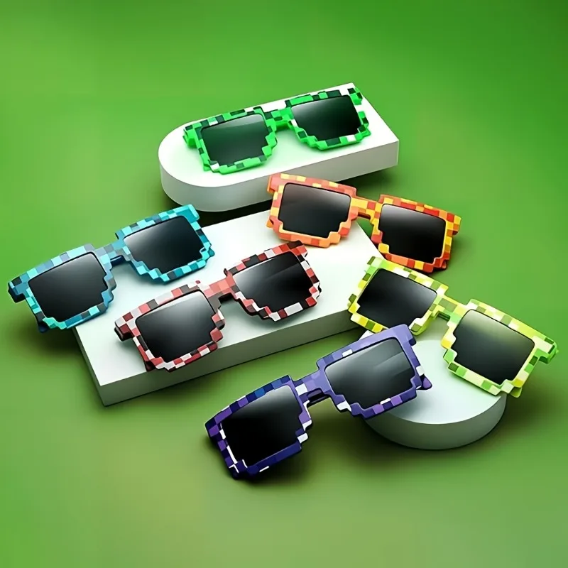 7-teilige Pixel-Sonnenbrille für Miner-Partys, Retro-Pixel-Brille für Erwachsene, Partygeschenke für Geburtstage und Spielveranstaltungen Image