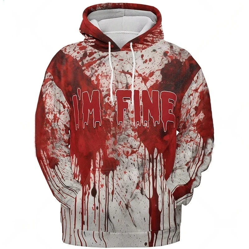 Herren I'm Fine Hoodies Bloody Horrible Sweatshirt Halloween Langarm Kapuzenoberteil Lustige Party Pullover Halloween Kleidung Image