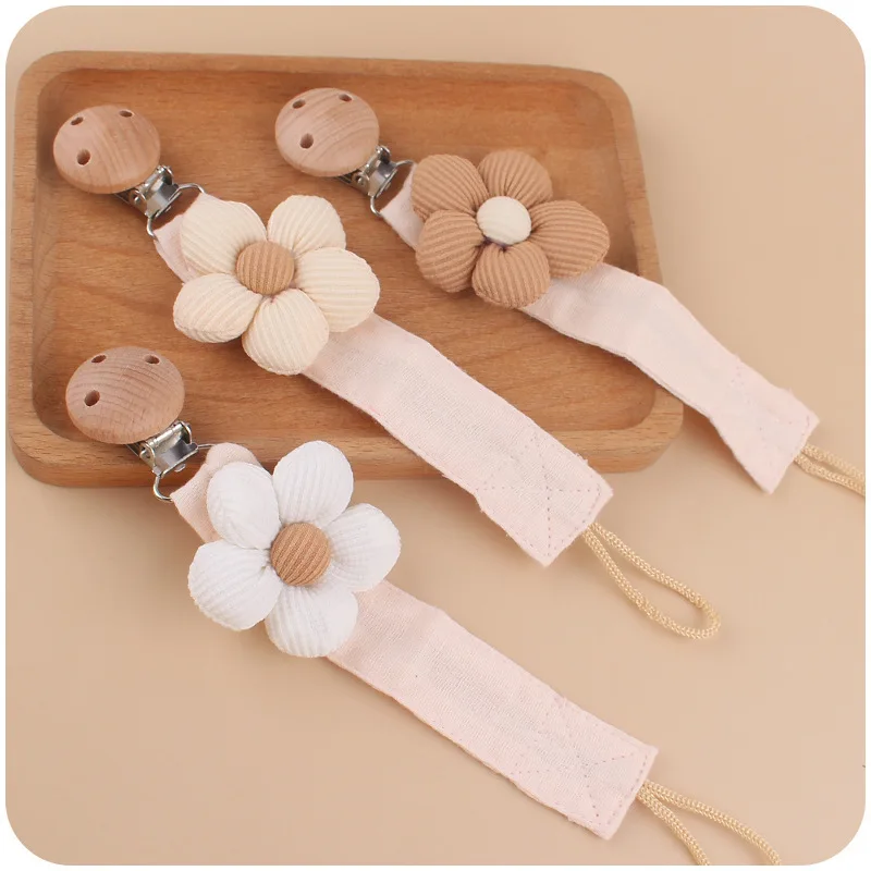 Sommerlicher Blumen-Hutclip, tragbare Baby-Schnullerkette aus Baumwolle und Leinen, kreativer Taschenanhänger Image