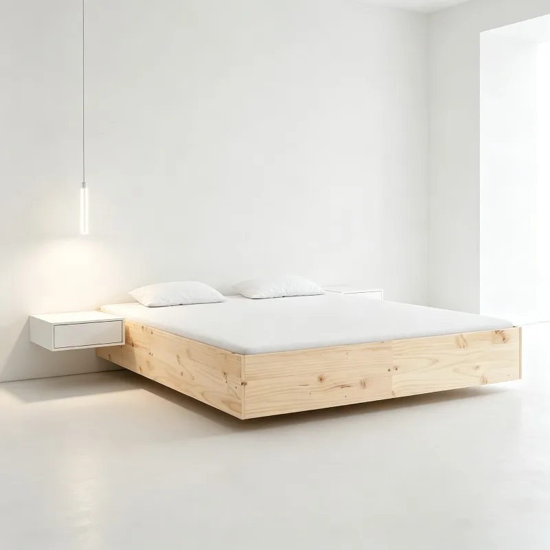 Bettgestell ohne Matratze aus Massivholz 200x200 cm, passend für einen modernen Schlafzimmerstil.