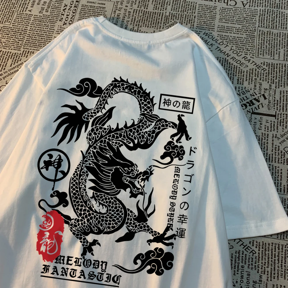 Neues Herren-T-Shirt mit Drachenmuster, Rundhalsausschnitt, Hip-Hop-Stil, Baumwolle, für Paare, Sommer, locker, große Größe, weich, atmungsaktiv, kurze Ärmel