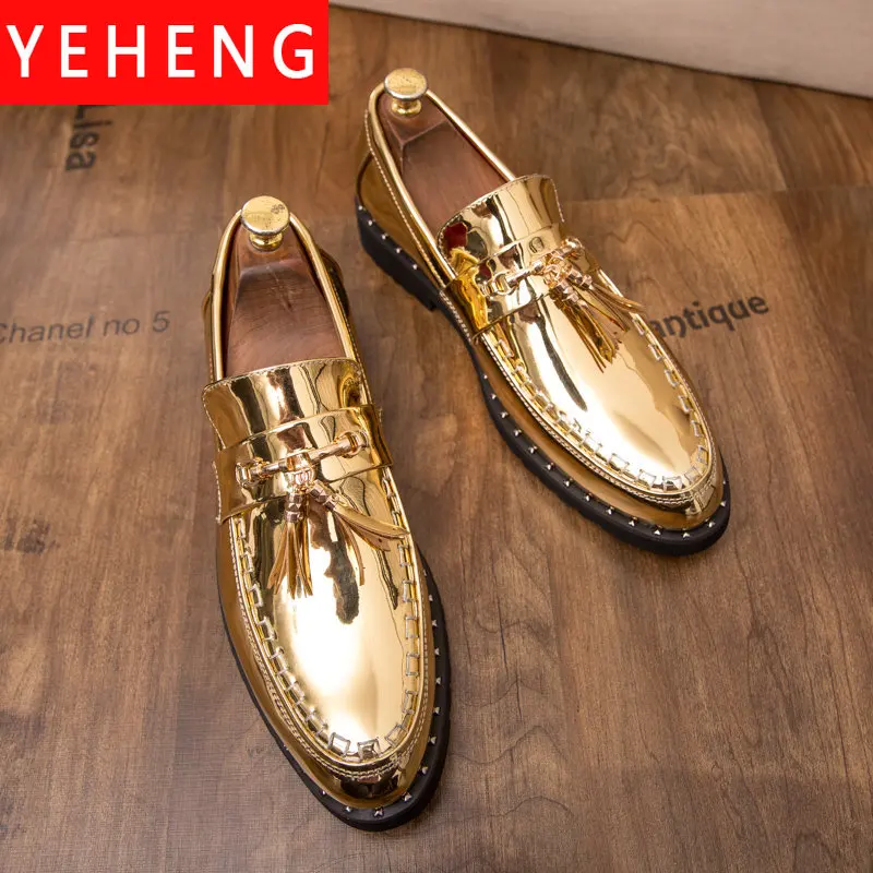 Männer Kleid Schuhe Gold Glitter Marke Formale Schuhe Italienisches Leder Luxus Mode Hochzeit Brogue Schuhe Männer Oxford Große Größe 38-46