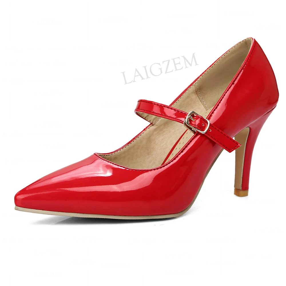 LAIGZEM Frauen Pumpen Shiny 8CM Heels Mary Janes Sandalen Party Prom Hochzeit Kleid Weibliche Damen Schuhe Frau Große Größe 34 44 51 54