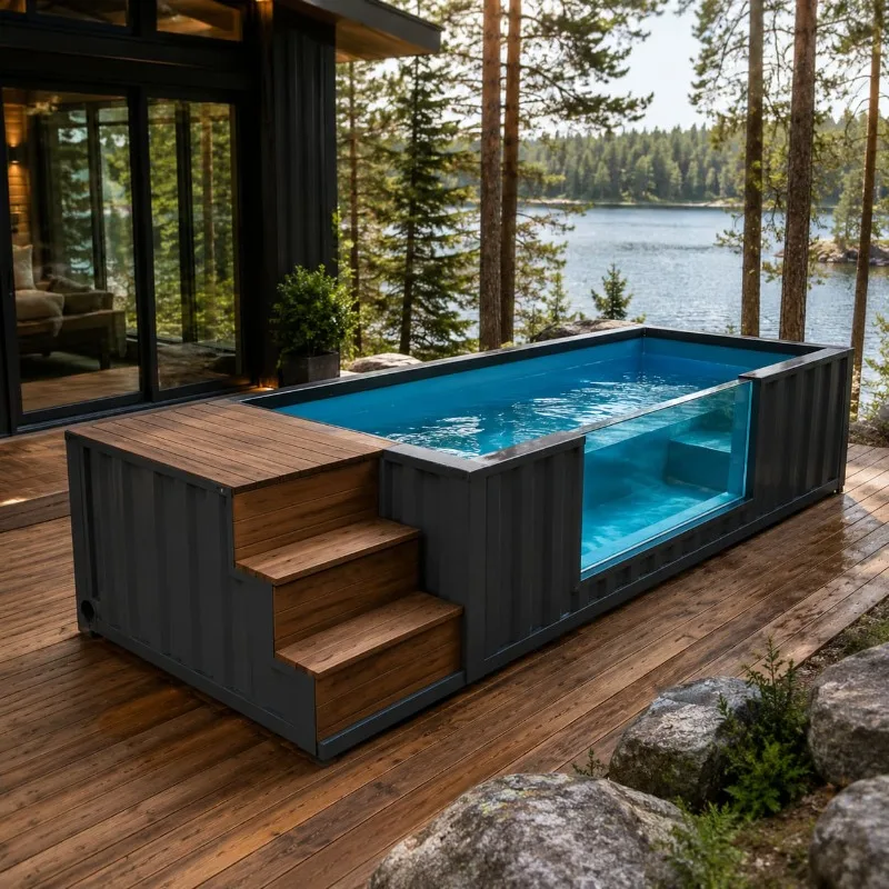 Piscine conteneur portable, piscine modulaire, piscine de jardin, piscine de cour, piscine de loisirs, piscine industrielle, style moderne, forme de piscine personnalisée