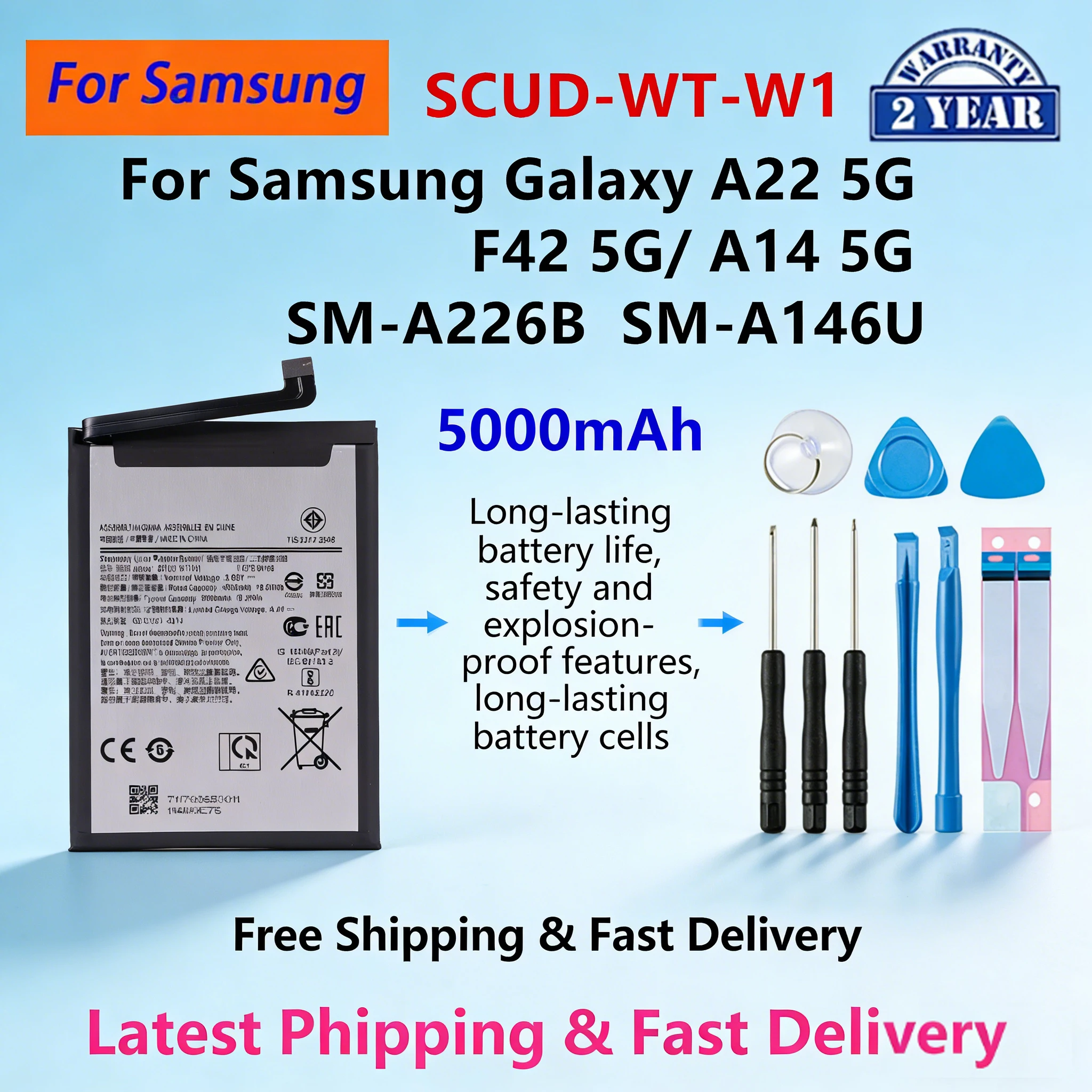 SCUD-WT-W1 Akku für Samsung Galaxy A22 5G A14 5G F42 SM-A226B SM-A146U A146B A146P A146W 5000mAh Ersatz + Werkzeug Image