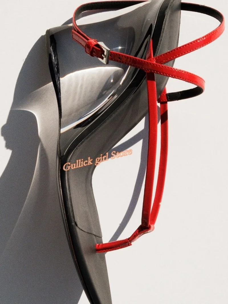 Rote Flip-Flop Transparente Keilabsatz-Sandalen mit Knöchelriemen Runway 2026 Sommer Damen Abendschuhe Schwarz Silber Handgefertigt Image