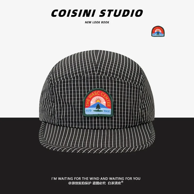 Schwarze karierte Baseballkappen im Retro-Patch-Design für Männer und Frauen, Sommer, leicht, atmungsaktiv, Sonnenschutz, vielseitige Hip-Hop-Hüte