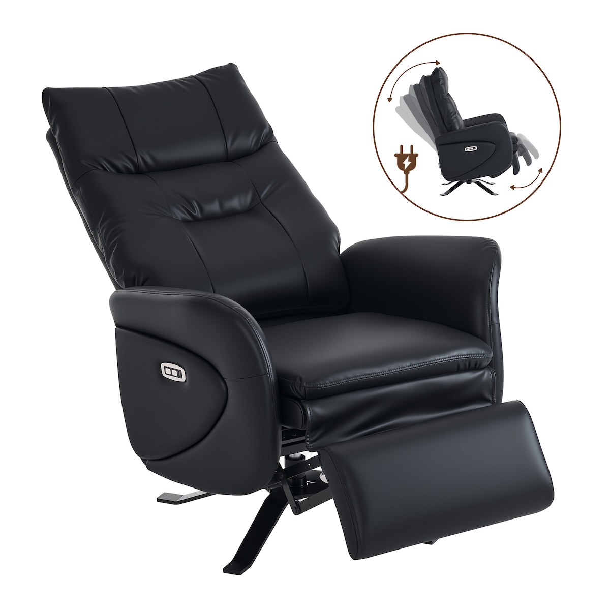 Home Nature Wohnkonzept Elektrischer Relaxsessel Fernsehsessel elektrisch mit Fußstütze Kunstleder Schwarz Designfuß Schwarz Image