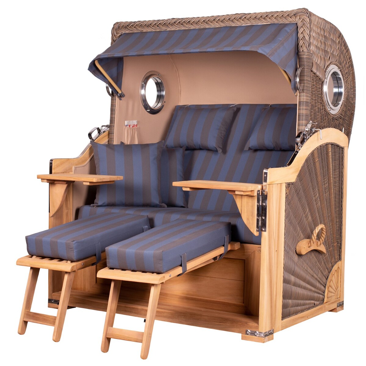 Mr. Deko Strandkorb - bene living - Königssee Teak Bullauge - PE grau - Modell 582 - inkl. Liftersystem Image