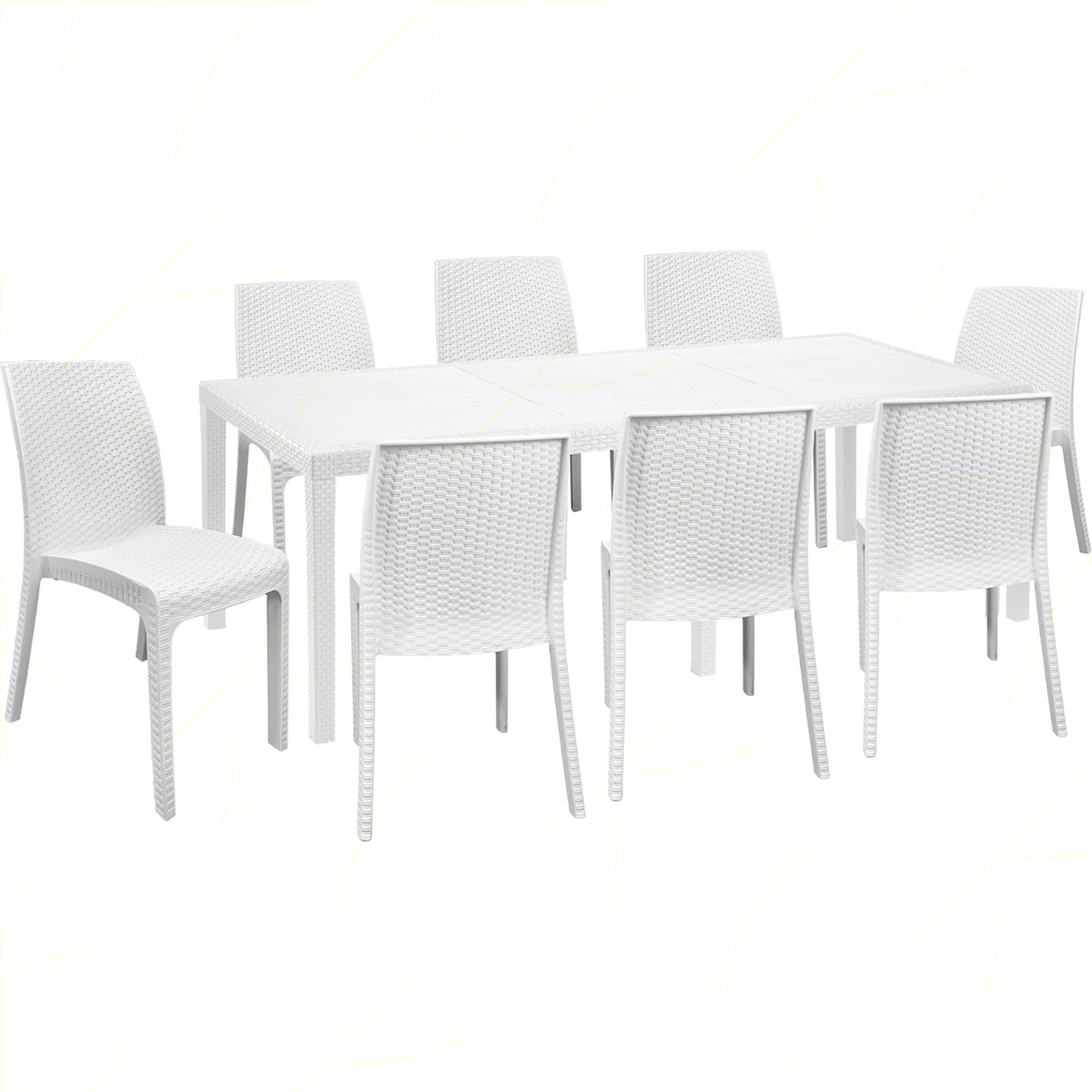 Sicignano Set aus 8 Virginia-Stühlen mit Queen-Rattan-Rechtecktisch 220x90 cm, weiß Image