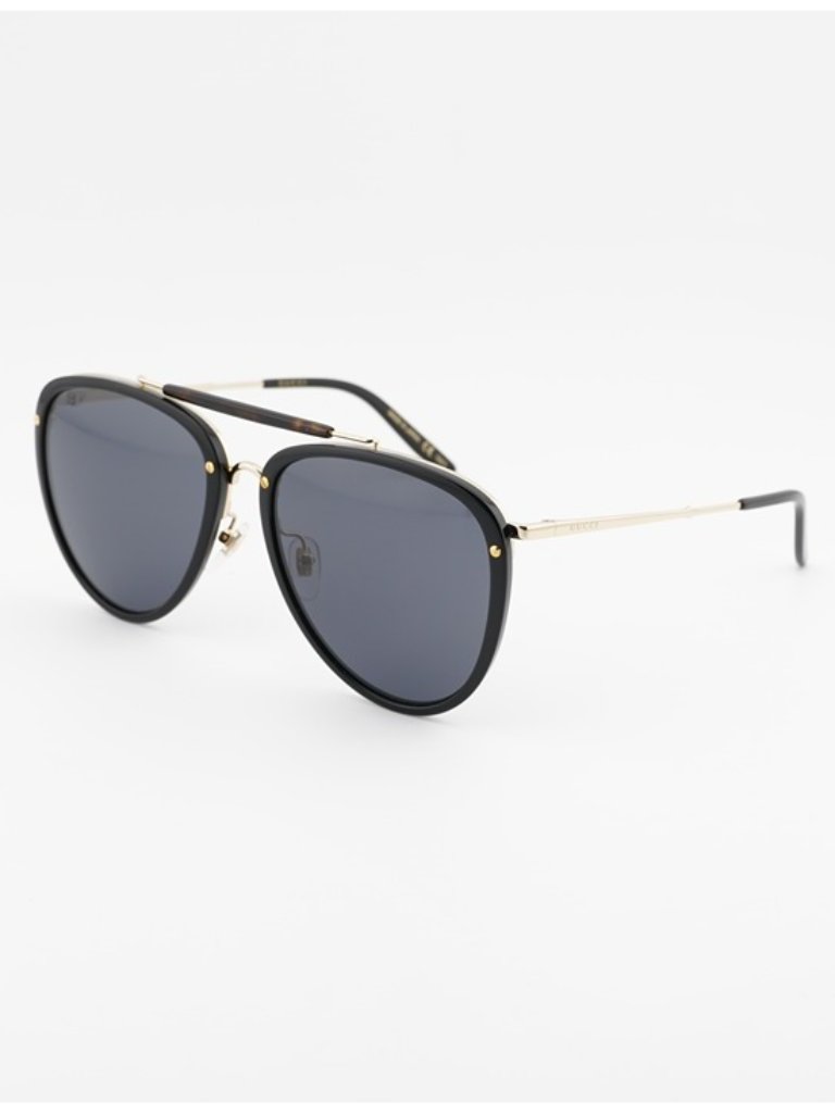 Gucci Accessories | Gucci Gg0672s 001 Sunglasses Black Gold Aviator Frame, Grey Lenses | Color: Black/Gray | Size: 58 - 19 - 145