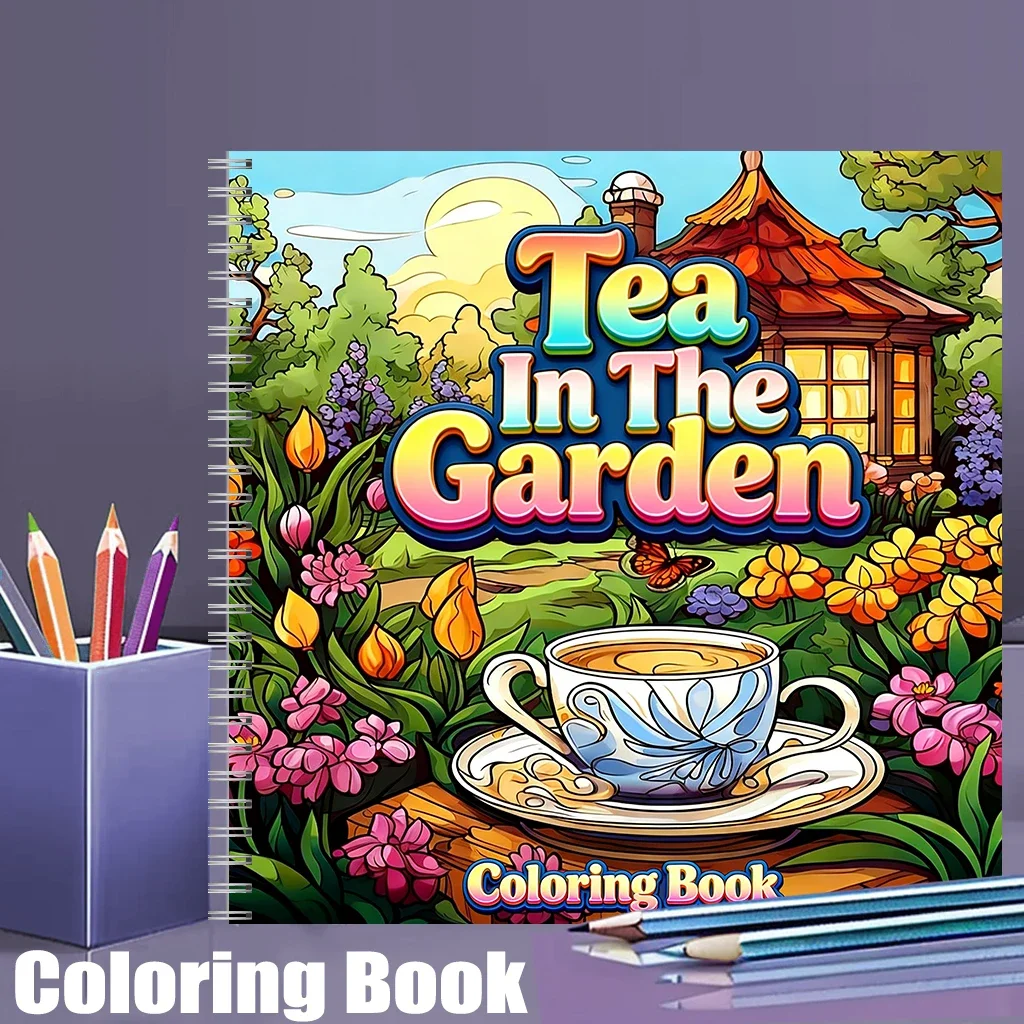 Malbuch „Tea In The Gardens“ für Erwachsene, wunderschöne Mal- und Zeichenseiten, Geburtstagsgeschenk und Künstlerbedarf für den Schulanfang Image