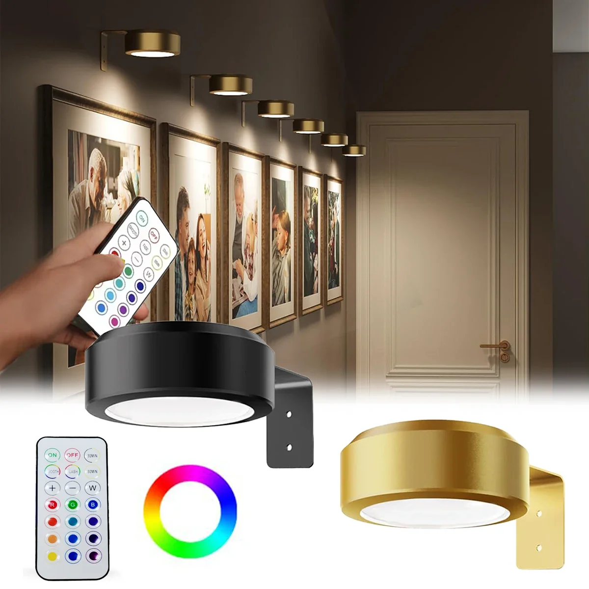 Fernbedienung, dimmbar, LED-Bilderleuchte, magnetische Halterung, Farbwechsel, batteriebetrieben, für den Innenbereich, Kunst-Display-Beleuchtung, RGBW