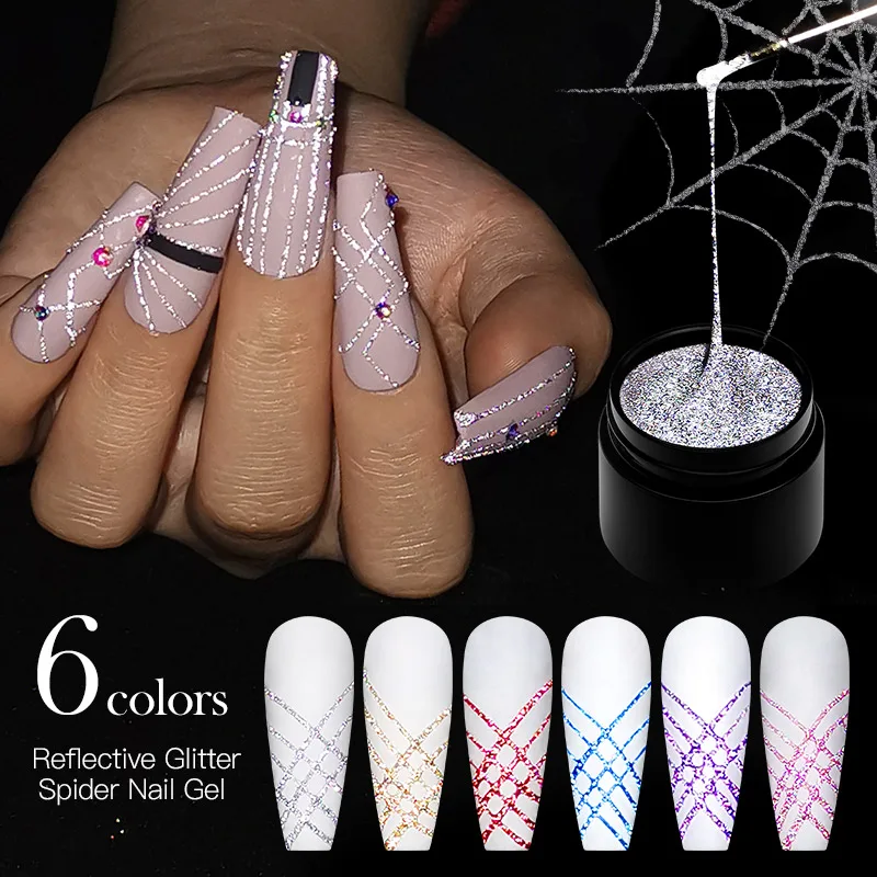 Reflektierender Glitzer-Spider-Gel-Nagellack, Zeichnungs- und Malgel für Nagelkunst, DIY-Liner, Swirl-Nageldesign, Nagelzubehör