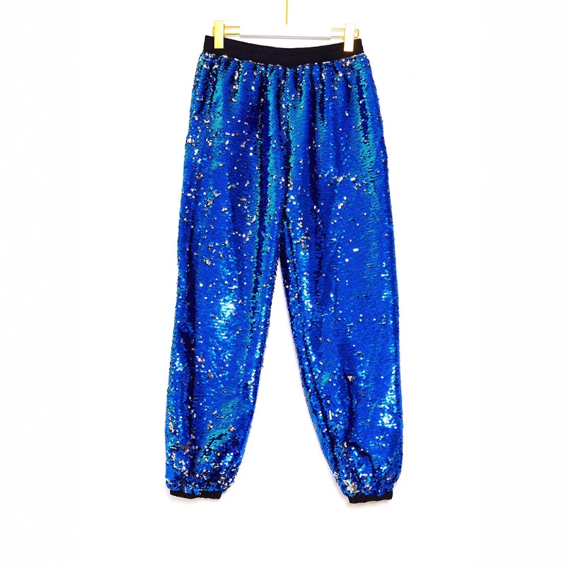 2025, neue Europa-USA-Freizeithose mit Flip-Farbe und Pailletten für Herren, Party-Performance, elastische Taille, modische, glänzende Herren-Jogginghose Image