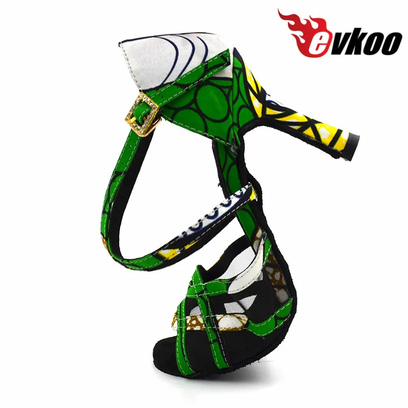 Evkoo dance grün profession elle zapatos de baile Größe Latin Tanz schuhe 8,3 cm Satin afrikanischen Druck Latin Schuhe DIY Frauen evkoo452