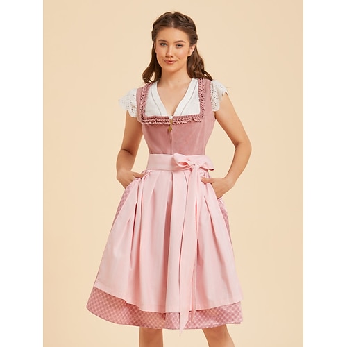 Oktoberfest Robe Dirndl Longueur midi avec poches Décolleté balconnet Femme de ménage Bavarois Allemand Alpin Prairies Femmes Carnaval Fête de la Bière Tissu de style traditionnel (65 cm) Sans