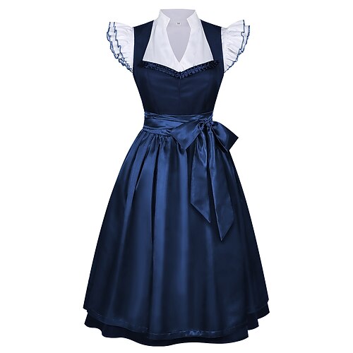 Oktoberfest Robe Dirndl Ensemble Dirndl Blouse Dirndl Longueur midi Tablier aspect satiné Femme de ménage Allemand Alpin Patrimoine Prairies Femmes Carnaval Fête de la Bière Tissu de style