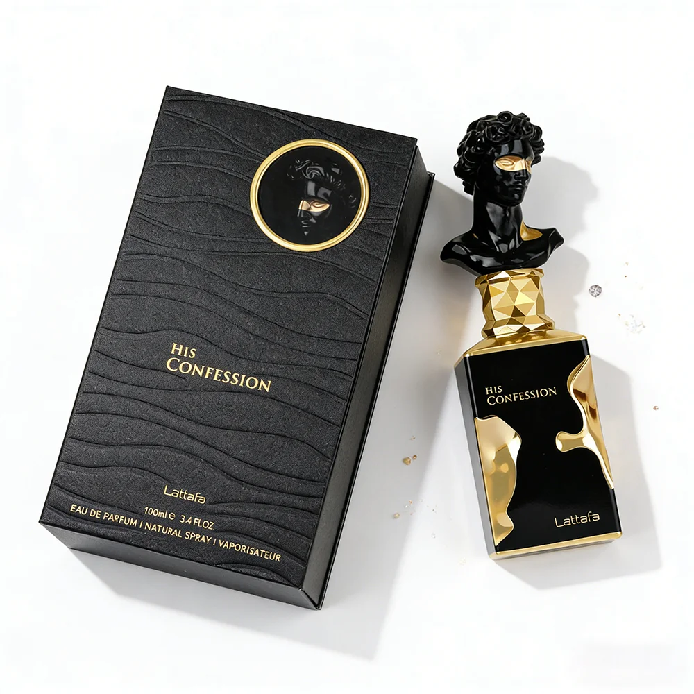 Lattafa His Confession Eau de Parfum 100ml – Luxus Parfüm mit David-Skulptur-Kappe für Herren, Orientalisch-Holziger Duft, langanhaltend Image