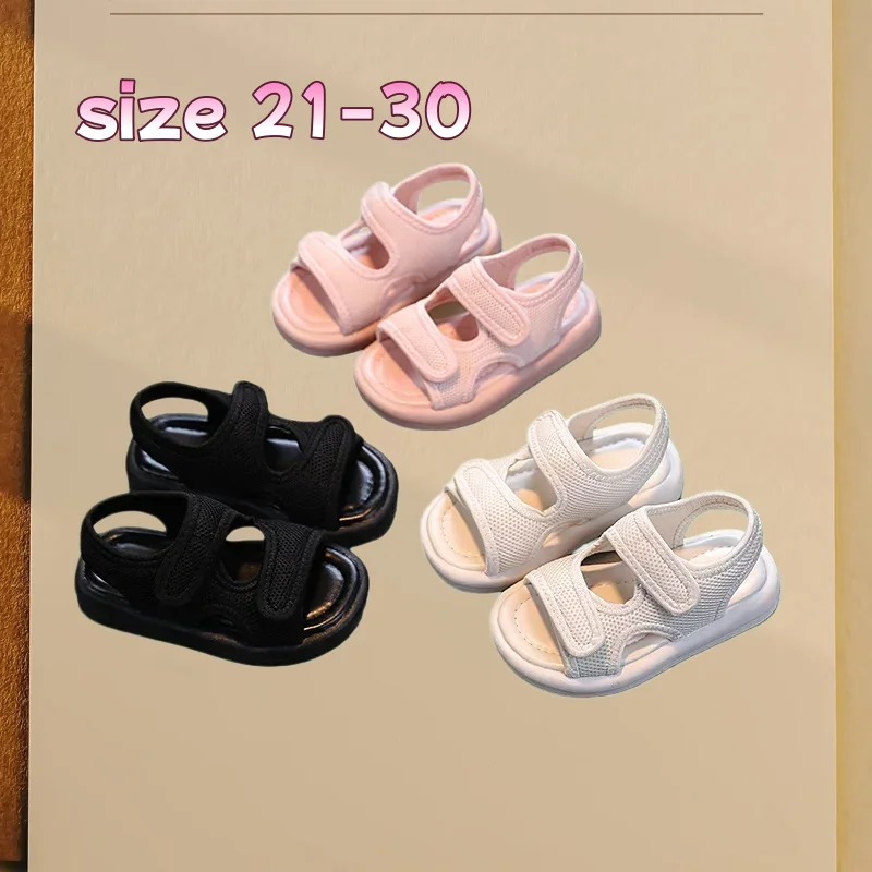 Sommerliche Freizeit-Sandalen-Sneaker für kleine Jungen und Mädchen, weiche, rutschfeste Strandschuhe, Schwarz, Rosa, Beige, Kinderschuhe, Größe 21–30
