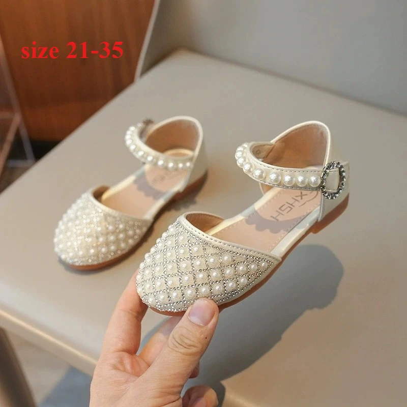 Frühling Sommer Perlen- & Strass-Sandalen für Mädchen, Elegante Prinzessinnen-Style Kunstleder-Schuhe für Kleine Kinder Image