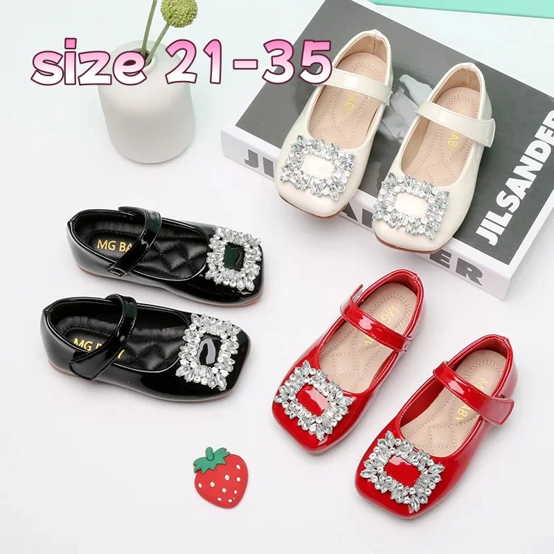 Leder-Ballerinas mit Strass-Dekor für Kleinkinder, Stilvolle Frühlings- und Herbstschuhe, Niedliche Partyschuhe Erhältlich in Rot und Schwarz